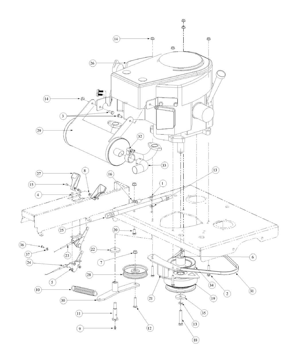 Kawasaki Engine Assembly Diagram and Parts List for M54-KW 53AB5DBW150-23-HP Cub Cadet Lawn Tractor